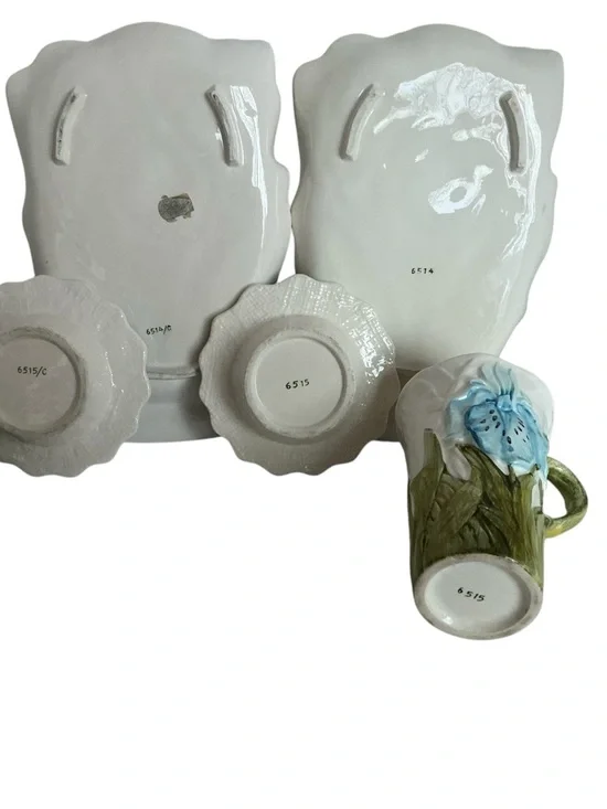 Lenwile Ardalt Flowerpot Majolica Artware Porcelain Flower Tea Set Blue Iris - Picture 2 of 14